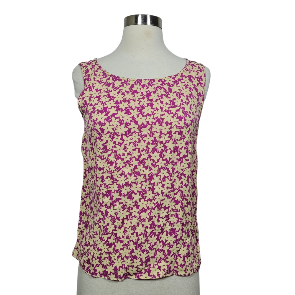 💐 Valentino Boutique Vintage Pink & Beige Floral 100% Silk Top – Size 4 💐